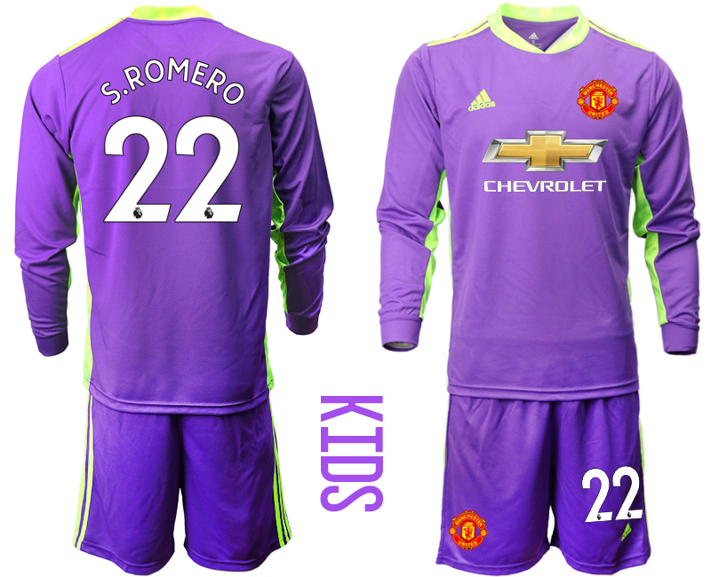Youth 2020-2021 club Manchester United purple long sleeved Goalkeeper #22 Soccer Jerseys